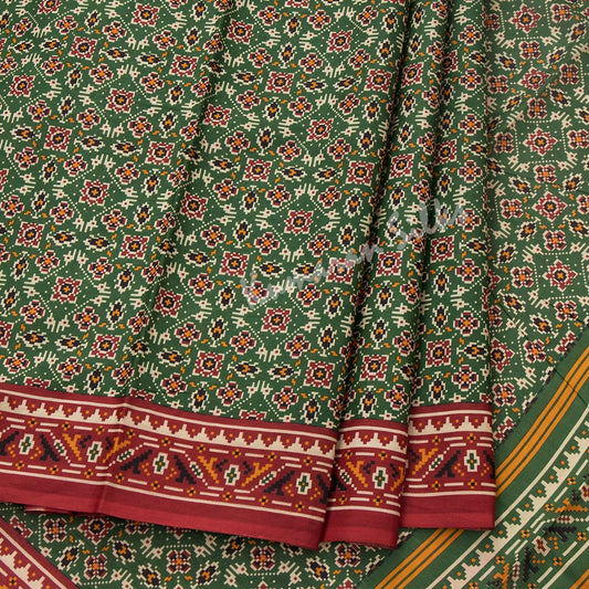Chanderi Cotton Ikkat Printed Green Saree