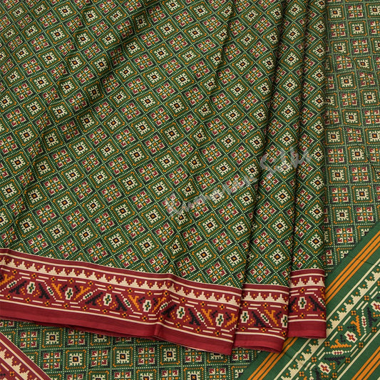 Chanderi Cotton Ikkat Printed Green Saree 02