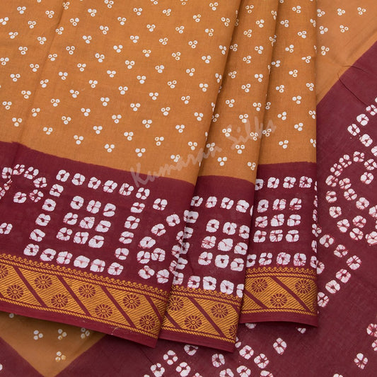 Sungudi Cotton Brown Printed Saree Without Blouse