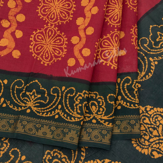 Sungudi Cotton Red Printed Saree Without Blouse