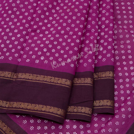 Sungudi Cotton Dark Violet Printed Saree Without Blouse