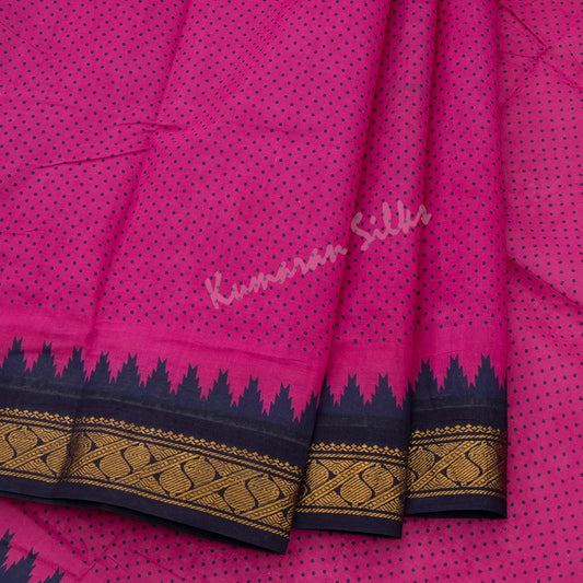Sungudi Cotton Magenta Pink Printed Saree Without Blouse 03