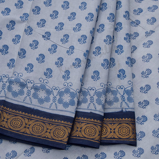 Sungudi Cotton Grey Printed Saree Without Blouse 04