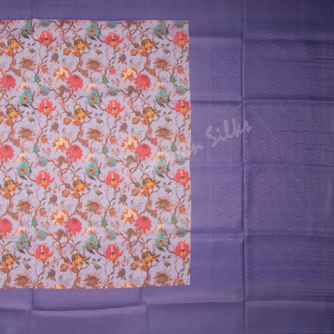 Semi Banaras Purple Floral Printed Saree