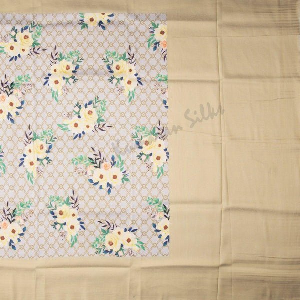 Semi Banaras Light Brown Floral Printed Saree - Kumaran Silks