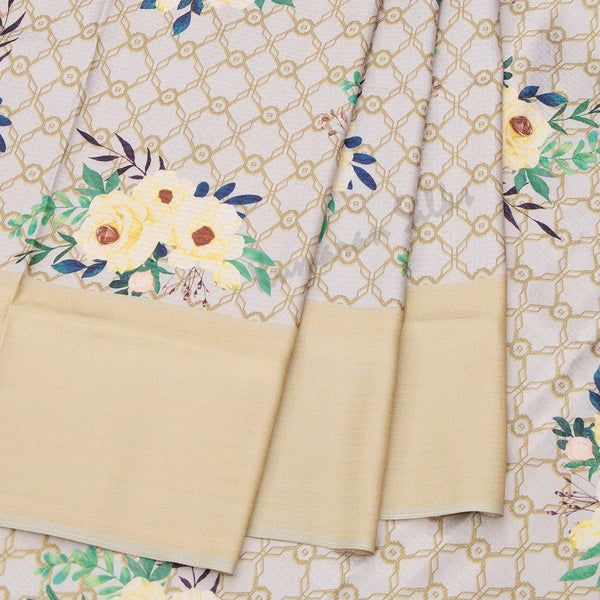 Semi Banaras Light Brown Floral Printed Saree - Kumaran Silks