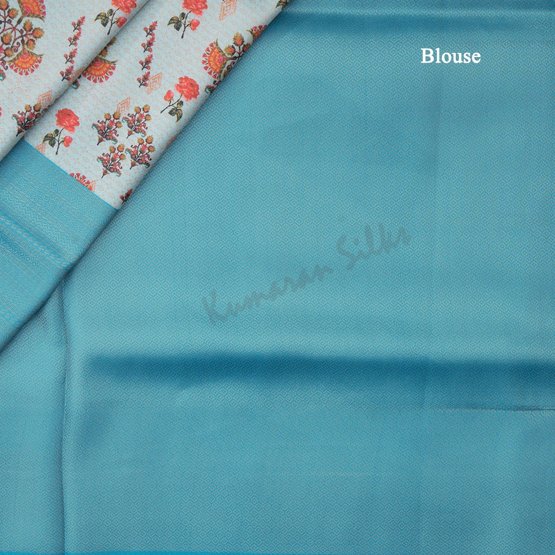 Semi Banaras Powder Blue Floral Printed Saree