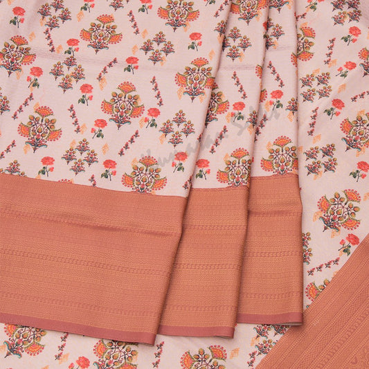 Semi Banaras Peach Floral Printed Saree