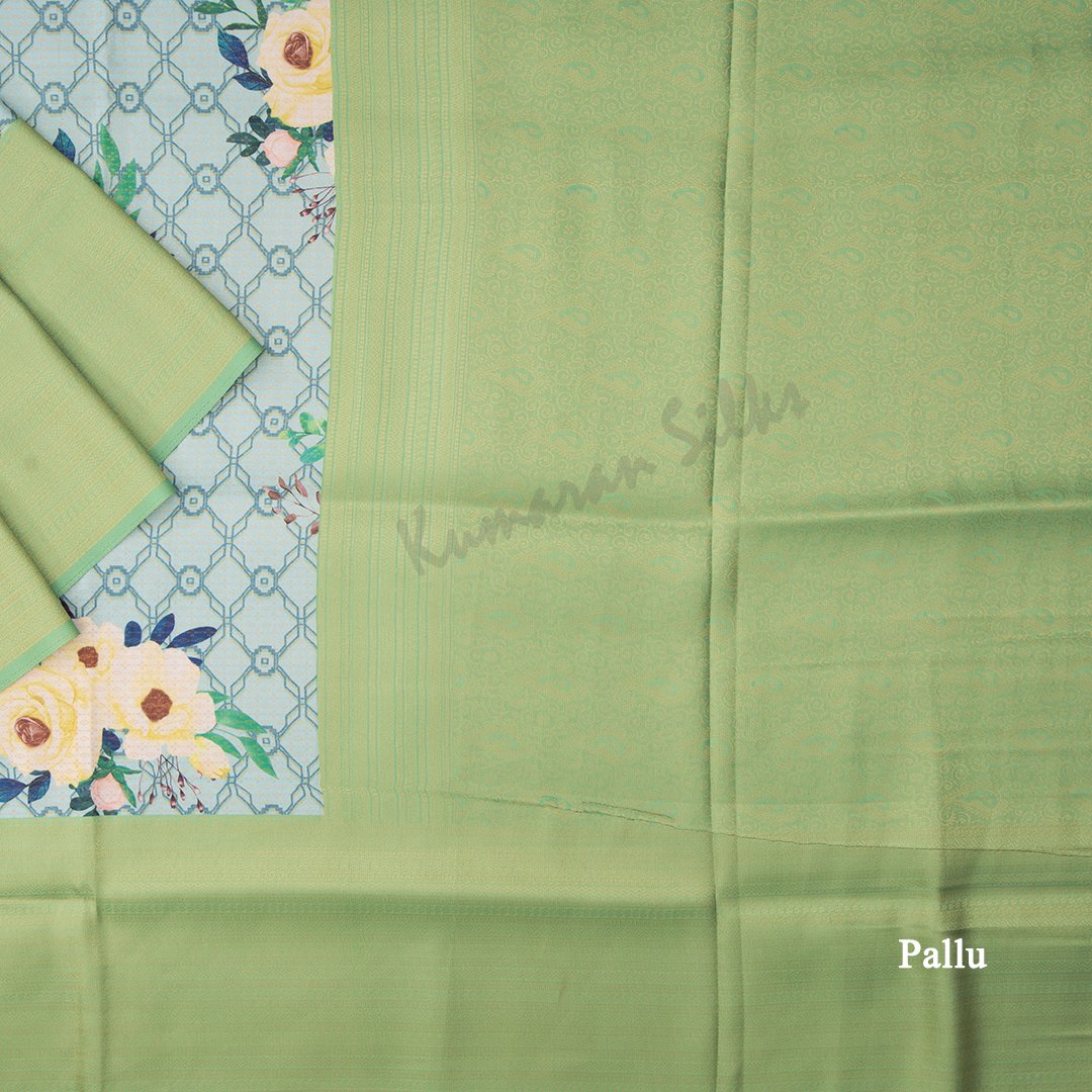 Semi Banaras Pista Green Floral Printed Saree