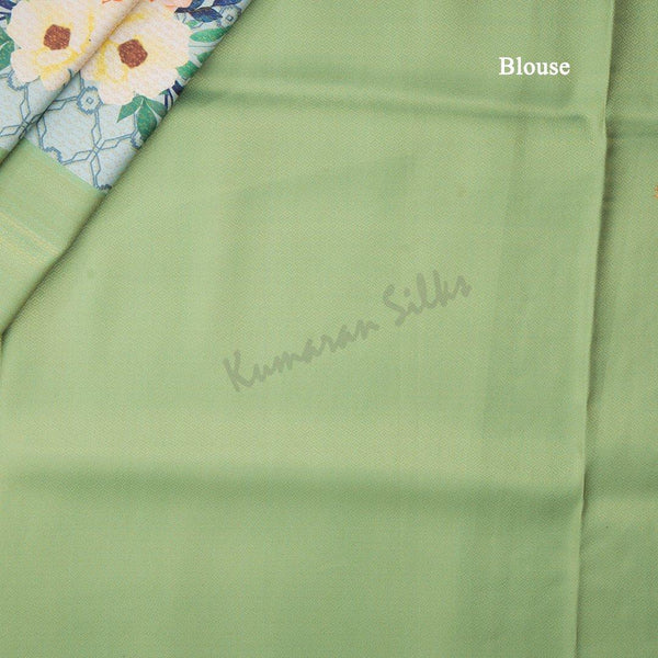Semi Banaras Pista Green Floral Printed Saree - Kumaran Silks