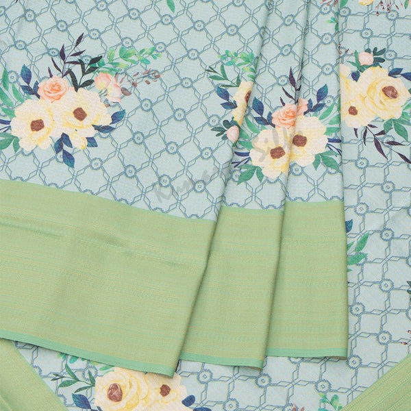 Semi Banaras Pista Green Floral Printed Saree - Kumaran Silks
