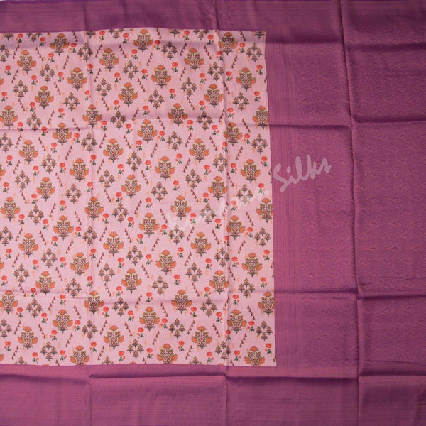 Semi Banaras Barbie Pink Floral Printed Saree - Kumaran Silks
