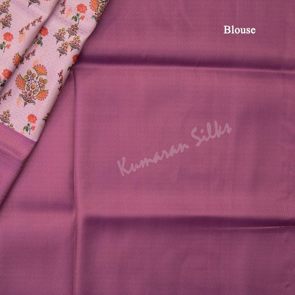 Semi Banaras Barbie Pink Floral Printed Saree - Kumaran Silks