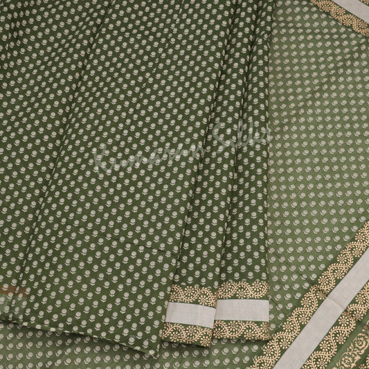 Chanderi Cotton Printed Moss Green Saree