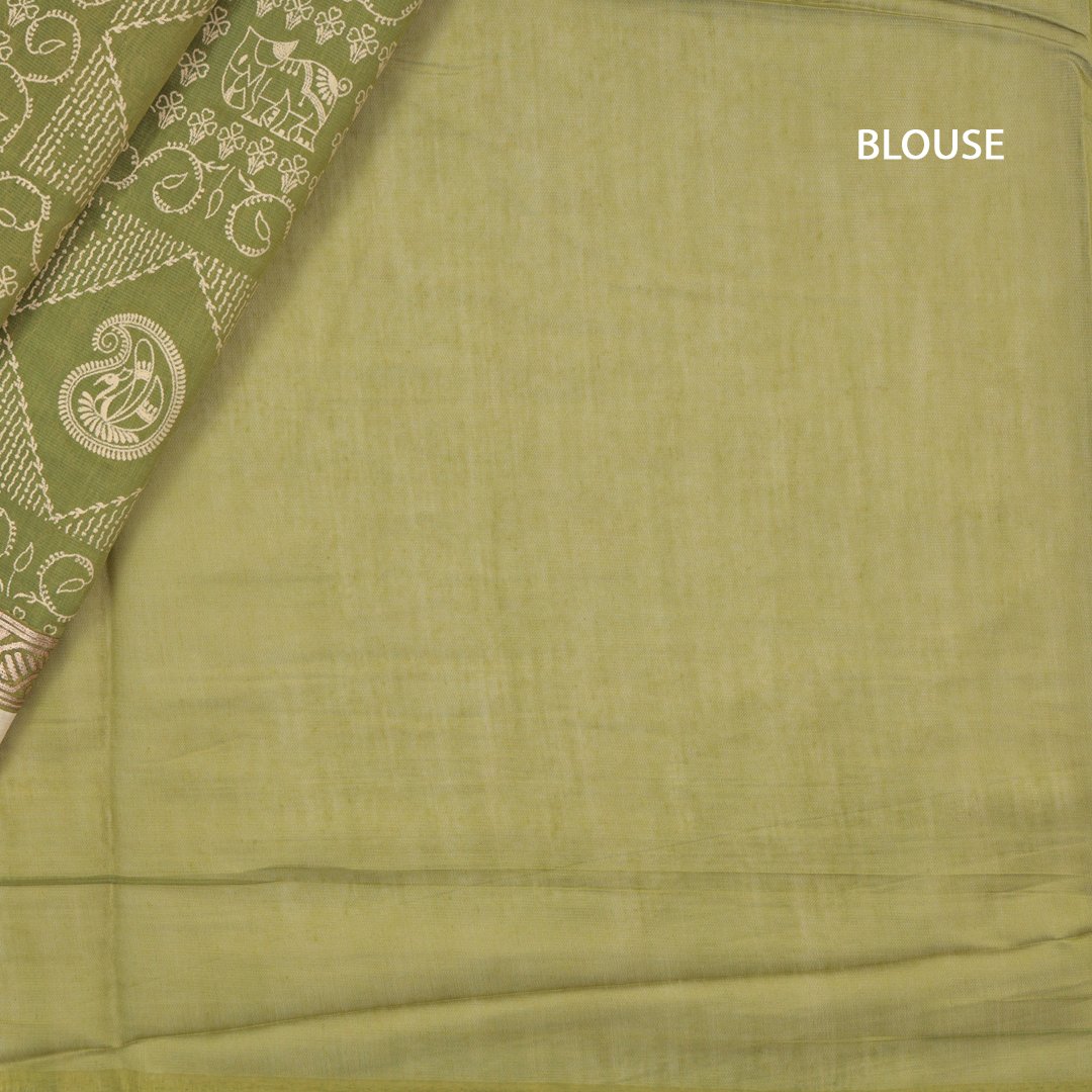Chanderi Cotton Printed Green Saree 03