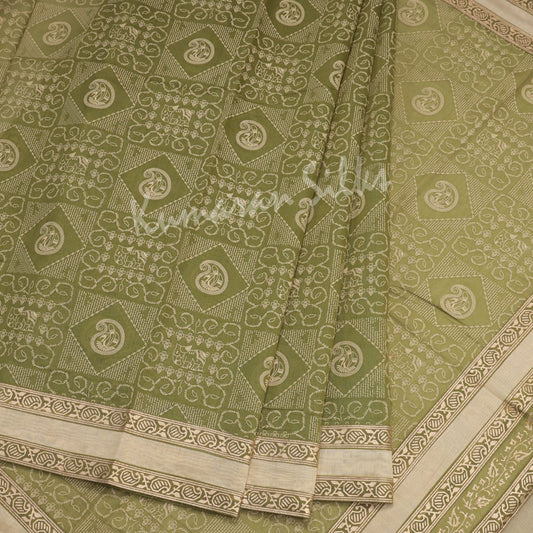 Chanderi Cotton Printed Green Saree 03