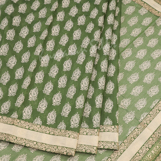 Chanderi Cotton Printed Olive Green Saree