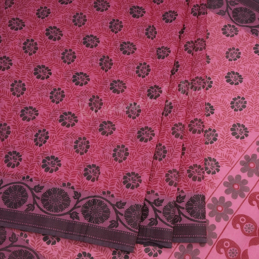 Chanderi Cotton Printed Hot Pink Saree