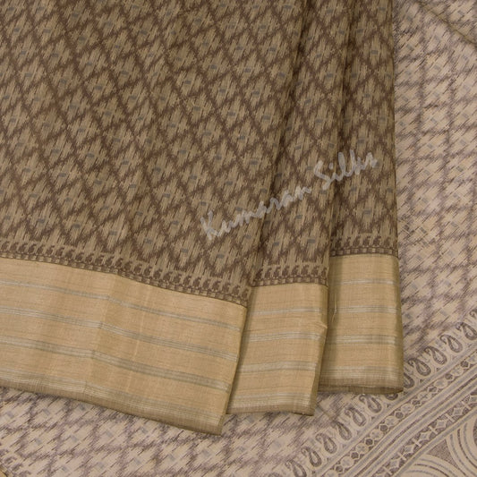 Chanderi Cotton Brown Printed Saree