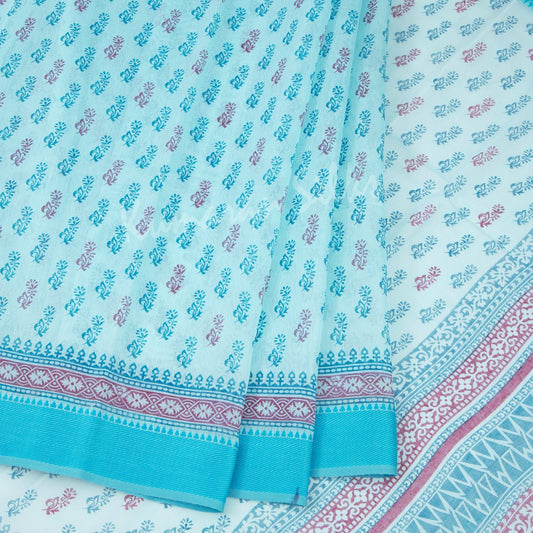 Chanderi Cotton Light Blue Floral Printed Saree