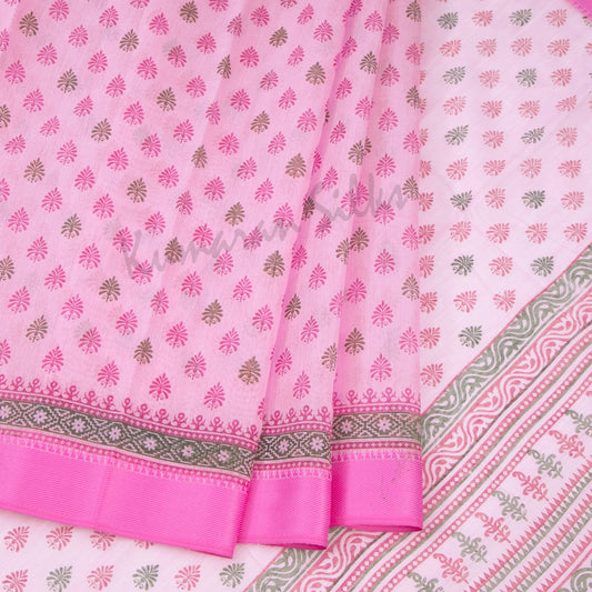 Chanderi Cotton Taffy Pink Printed Saree With Pink Border