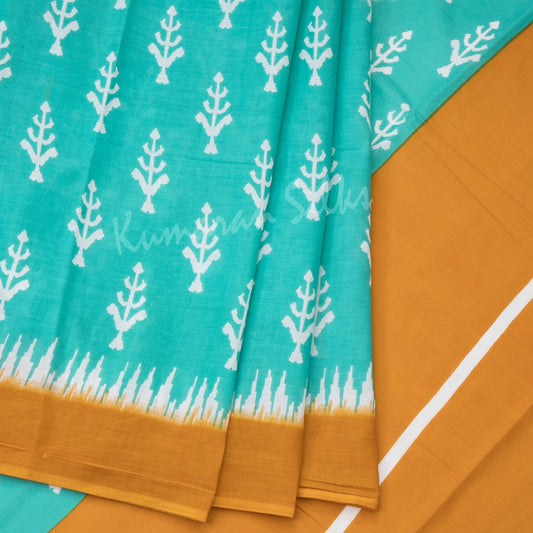 Mul Mul Cotton Turquoise Printed Saree