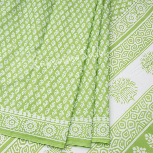 Mul Mul Cotton Light Green Printed Saree