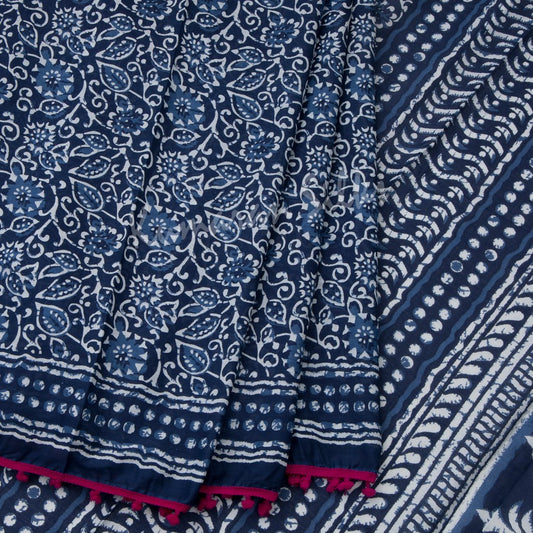 Mul Mul Cotton Dark Blue Printed Saree
