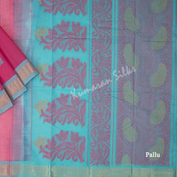 Kanchi Cotton Hot Pink Thread Worked Saree - Kumaran Silks