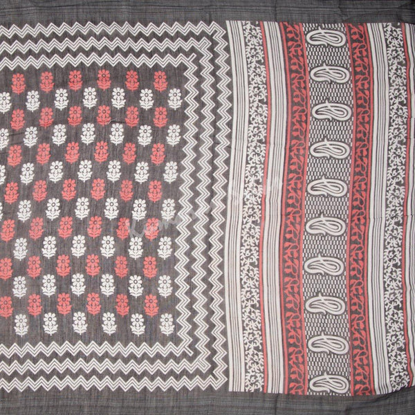 Semi Linen Black Printed Saree 02 - Kumaran Silks