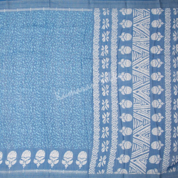 Semi Linen Blue Printed Saree 03 - Kumaran Silks