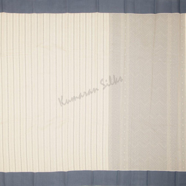 Silk Cotton Cream Embossed Saree With Contrast Border - Kumaran Silks