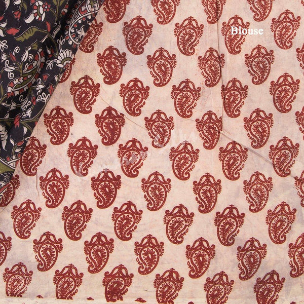Kalamkari Cotton Black Printed Saree And Peacock Design On the Pallu - Kumaran Silks