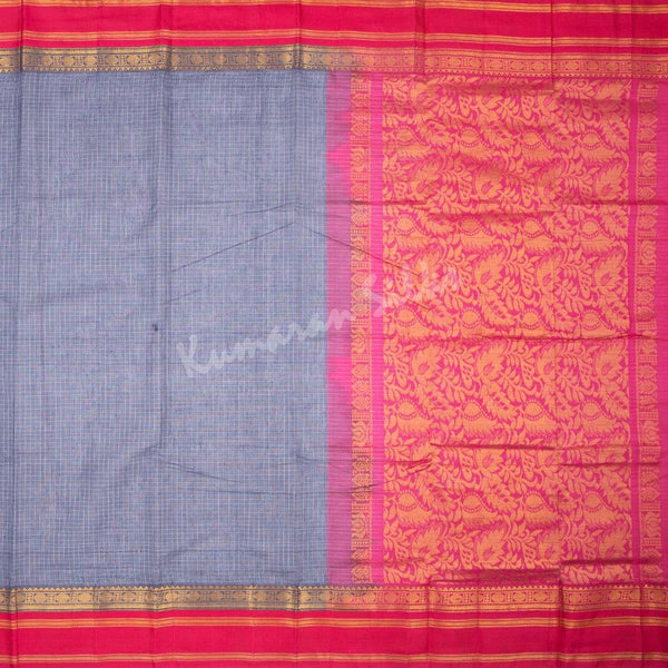 Gadwal Cotton Dark Grey Checked Saree Without Blouse - Kumaran Silks