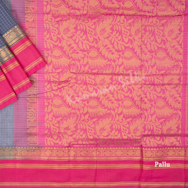 Gadwal Cotton Dark Grey Checked Saree Without Blouse - Kumaran Silks