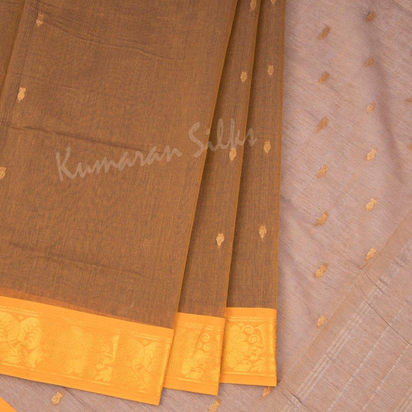 Venkatagiri Handloom Cotton Golden Brown Saree Without Blouse - Kumaran Silks