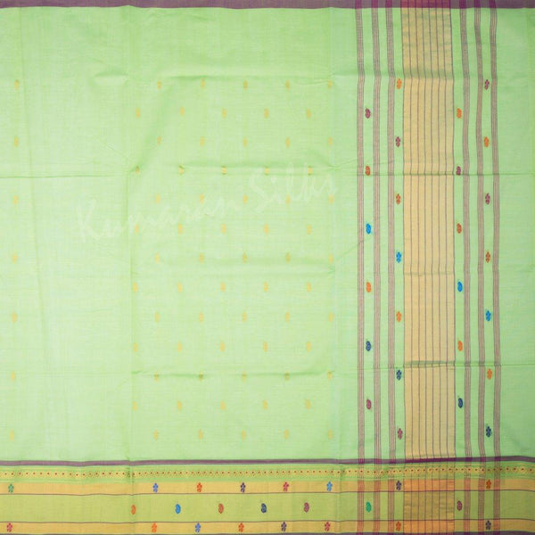 Venkatagiri Handloom Cotton Parrot Green Saree Without Blouse - Kumaran Silks