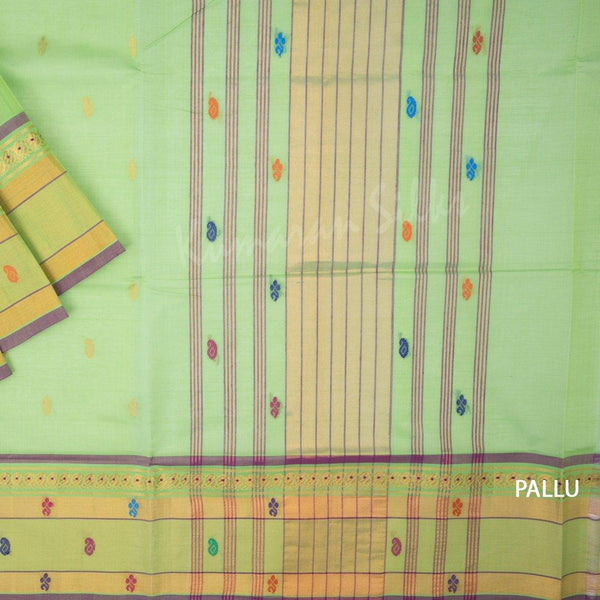 Venkatagiri Handloom Cotton Parrot Green Saree Without Blouse - Kumaran Silks