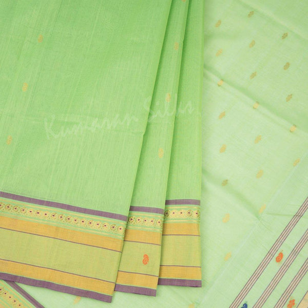 Venkatagiri Handloom Cotton Parrot Green Saree Without Blouse - Kumaran Silks