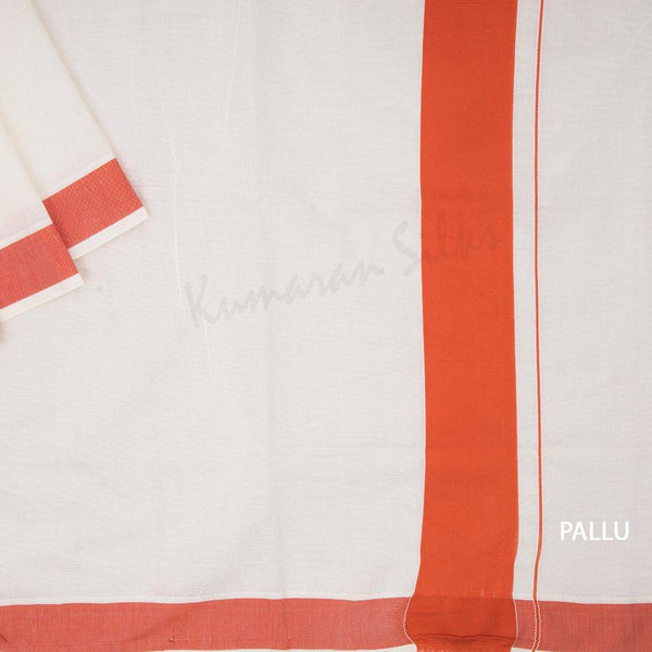 Kerala Cotton Cream Plain Saree With Orange Border - Kumaran Silks