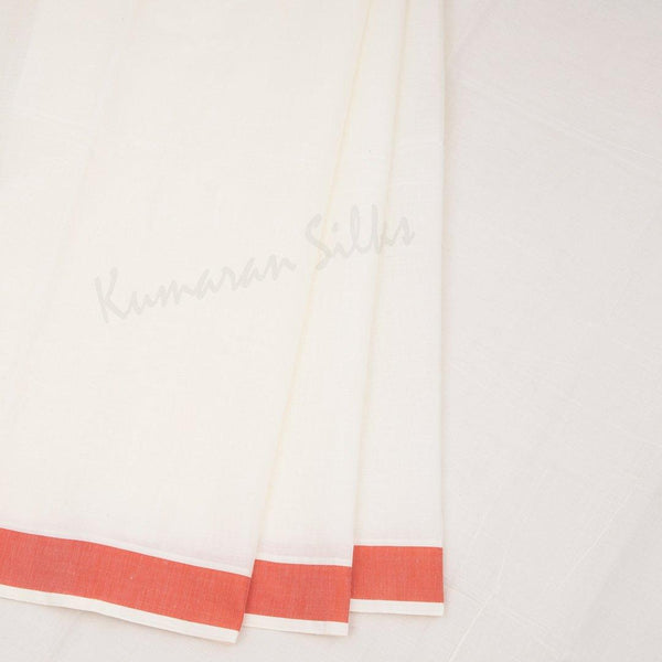 Kerala Cotton Cream Plain Saree With Orange Border - Kumaran Silks