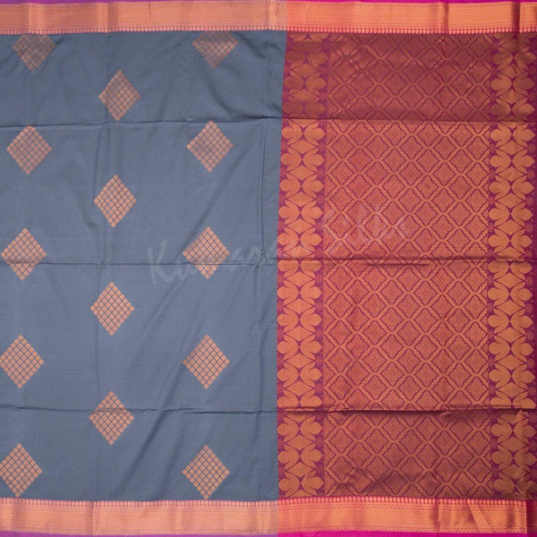 Semi Soft Silk Grey Zari Worked Saree With Contrast Border - Kumaran Silks