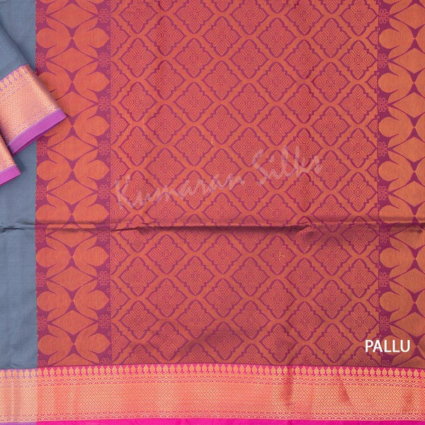 Semi Soft Silk Grey Zari Worked Saree With Contrast Border - Kumaran Silks