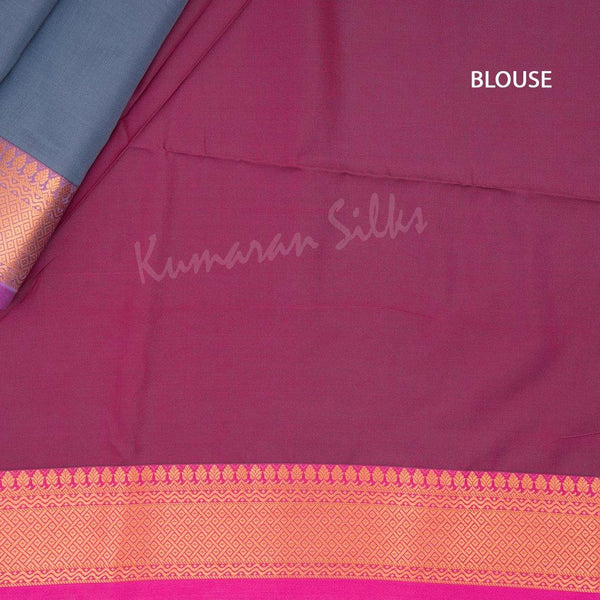 Semi Soft Silk Grey Zari Worked Saree With Contrast Border - Kumaran Silks