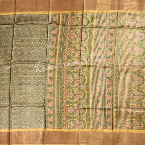 Pure Tussar Green Floral Printed Saree 02 - Kumaran Silks