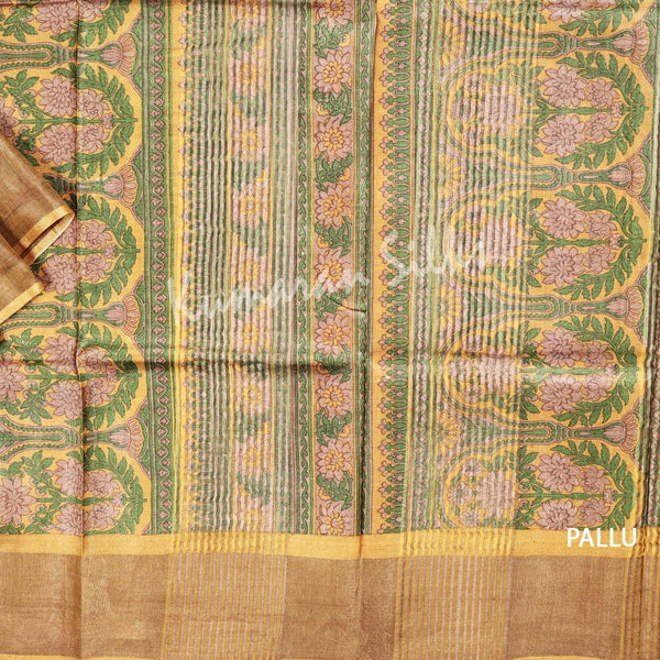 Pure Tussar Green Floral Printed Saree 02 - Kumaran Silks