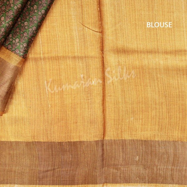 Pure Tussar Green Floral Printed Saree 02 - Kumaran Silks
