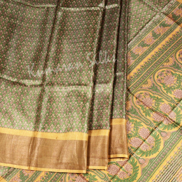 Pure Tussar Green Floral Printed Saree 02 - Kumaran Silks