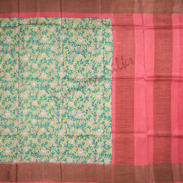 Pure Tussar Green Floral Printed Saree 03 - Kumaran Silks