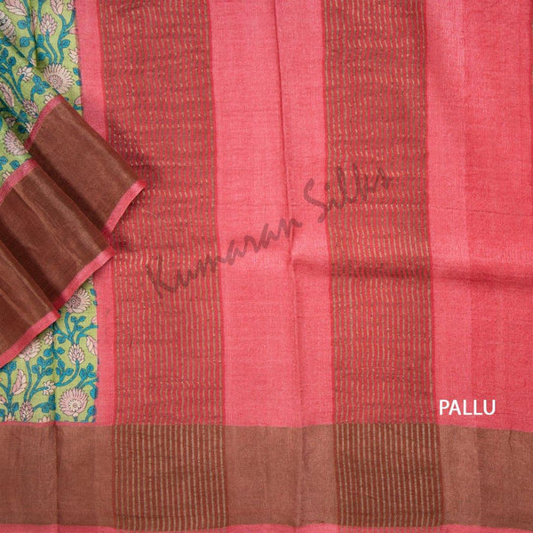 Pure Tussar Green Floral Printed Saree 03 - Kumaran Silks